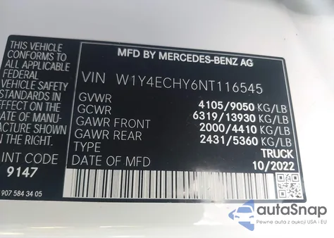 2022 Mercedes-Benz Sprinter 2500 High Roof V6 from USA, damaged, VIN W1Y4ECHY6NT116545